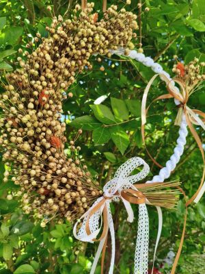 Wyjątkowy wianek z naturalnego lnu w styl Boho  – ręcznie wykonany - DeasyArt – rękodzieło Boho, lampiony & dekoracje handmade